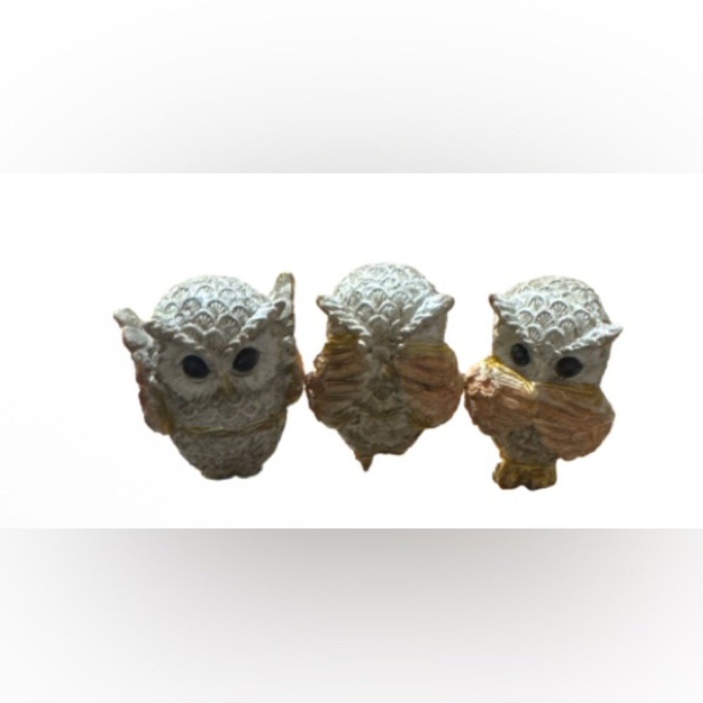 Decorative trio  Owl Figurines with Gold Accents - Picture 6 of 6